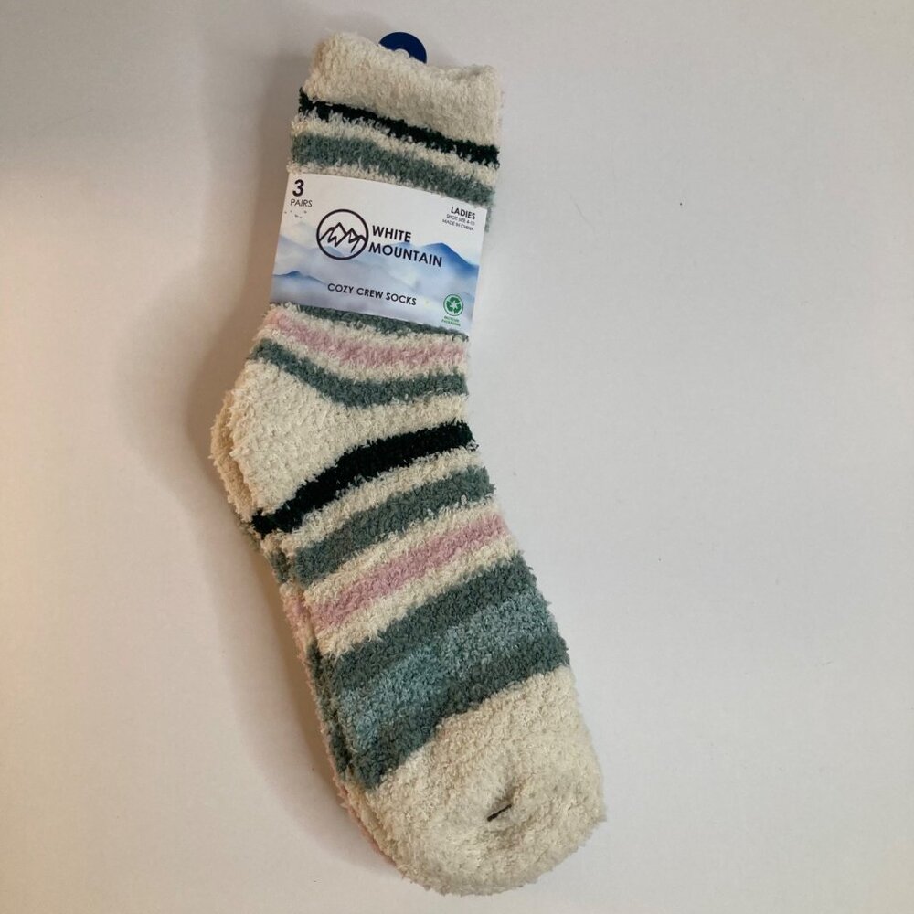 Womens White Mountain Cozy Crew Socks 3 Pair Set Size 6 - 10 Polyester Spandex W